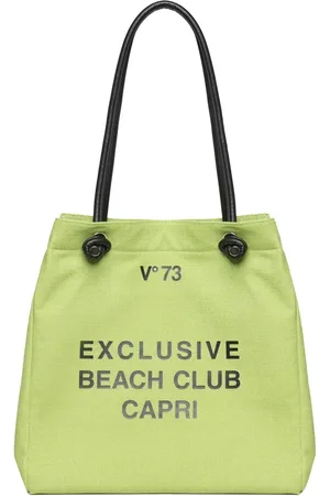 V°73 Väska, Dam, ONE Size, Grön canvas shoppingväska med tryck