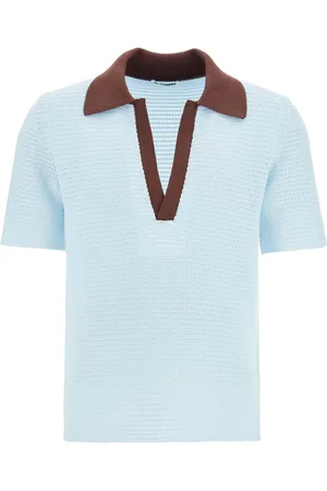 Jil Sander Stickade tröjor & koftor, Herr, M, Bomull, Perforerad kortärmad pikétröja