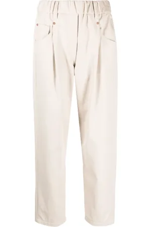 Brunello Cucinelli Byxor, Dam, S, Bomull, Cream White Straight-Leg Byxor