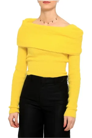 Serafini Sweatshirts & Hoodies, Dam, S, Bomull, Gul ribbad sweatshirt med bara axlar