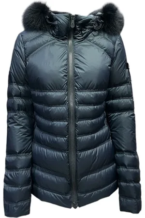 Peuterey Jacka, Dam, M, Polyester, Blå jacka med huva och avtagbar rävfällskant