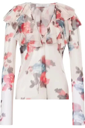 Serafini Blusar & Skjortor , Dam, S, Beige Blommig Rynkad Topp