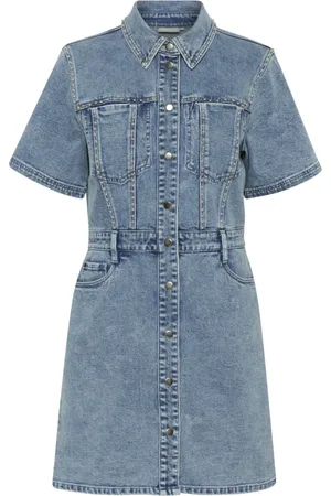 Kaffe Klänning, Dam, L, Denim, Denimklänning med Korta ärmar och Krage