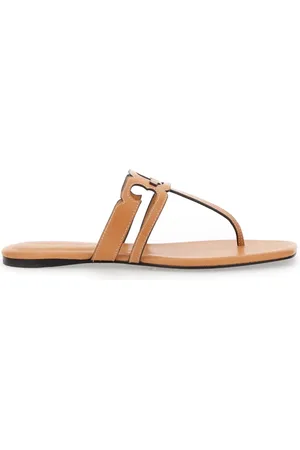 Tory Burch Skor, Dam, 37 EU, Läder, Brun Läder Tå Sandaler Kvinna