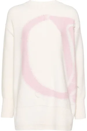OFF-WHITE Stickade tröjor & koftor, Dam, M, Natural Logo Maxi Rosa Tröja