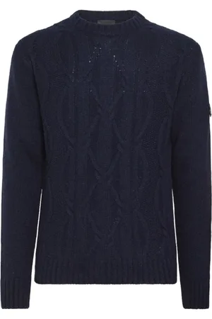 Peuterey Sweatshirts & Hoodies, Herr, S, Blå tröja i ullmix med kabelstickning
