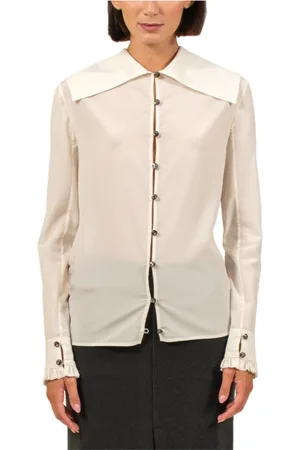 Serafini Blusar & Skjortor , Dam, S, Silk Wide Collar Cream Shirt