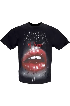 Vision Of Super Topp, Herr, L, Bomull, Rock Mouth Print Svart T-shirt
