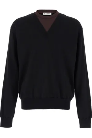 Jil Sander Stickade tröjor & koftor, Herr, M, Tröja med dubbel halsringning, rund och V-ringad