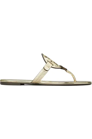 Tory Burch Skor, Dam, 36 EU, Guldton Tåsplit Sandaler med Double T
