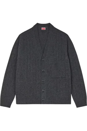 Kenzo Stickade tröjor & koftor, Herr, M, Kashmir, Grå Ull Cardigan