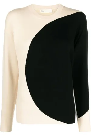 Tory Burch Stickade tröjor & koftor, Dam, S, Hampa, Bicolor Rundhalsstickad Tröja