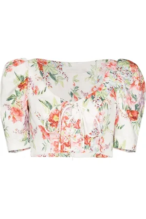 ZIMMERMANN Blusar & Skjortor , Dam, L, Linne, Spetsbroderad Crop Top