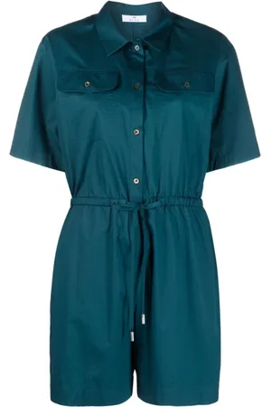 Paul Smith Jumpsuits & Playsuits, Dam, S, Bomull, Blå Playsuit med Fickor och Korta Ärmar