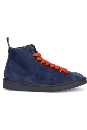 Panchic Skor, Herr, 41 EU, Mocka, Blå mocka ankelboots med orange snören