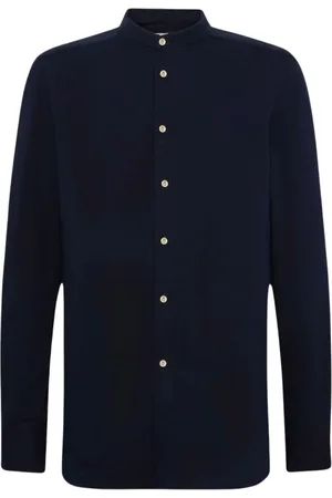 Kiton Skjorta, Herr, XL, Bomull, Marinblå Skjorta med Mandarin Krage