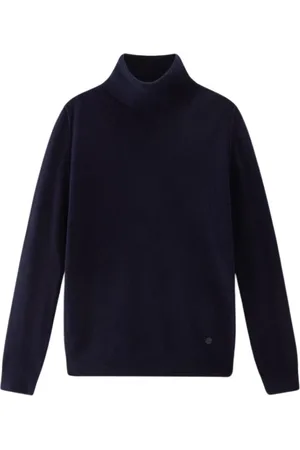 Woolrich Stickade tröjor & koftor, Dam, L, Kashmir, Melton Blå Ullblandning Höghalsad Tröja