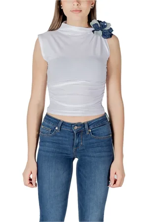 Guess Topp, Dam, L, Bomull, Vit Ärmlös Turtleneck Bomullstopp