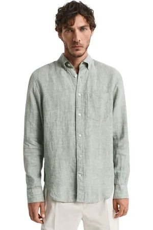 GANT Skjorta, Herr, 2Xl, Linne, Ele Grön Linneskjorta