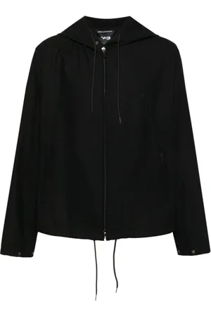 Y-3 Sweatshirts & Hoodies, Herr, L, Polyester, Svart Flanell Zip Hoodie med Logotryck