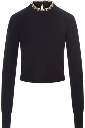 Paco rabanne Stickade tröjor & koftor, Dam, M, Kashmir, Svart Ribbstickad Sweatshirt med Guld Accenter