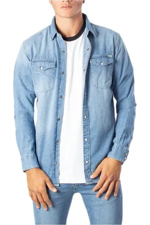 JACK & JONES Skjorta, Herr, M, Bomull, Blå Jeans Långärmad Skjorta
