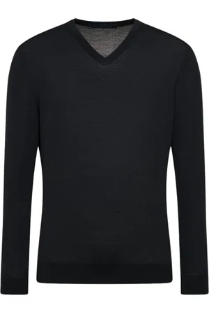 Kiton Stickade tröjor & koftor, Herr, L, Svart V-ringad tröja i ull