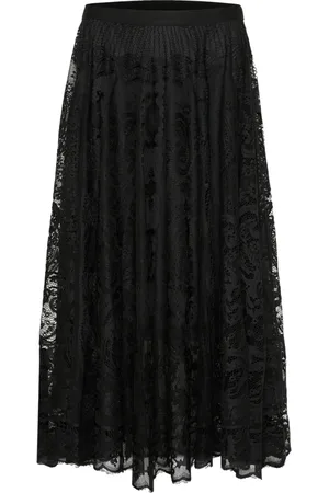 Kaffe Klänning, Dam, M, Polyester, Elegant Spetskjol i Svart