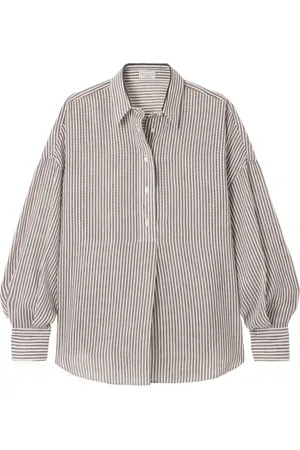 Brunello Cucinelli Blusar & Skjortor , Dam, XS, Linne, Brun Linneskjorta Oversized