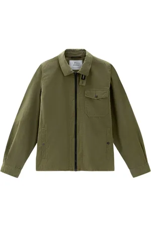 Woolrich Skjorta, Herr, S, Bomull, Grön Bomullsskjorta med Dragkedja
