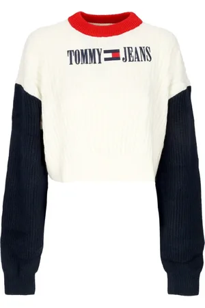 Tommy Hilfiger Stickade tröjor & koftor, Dam, S, Polyester, Vit Arkiv Ballongärm Tröja