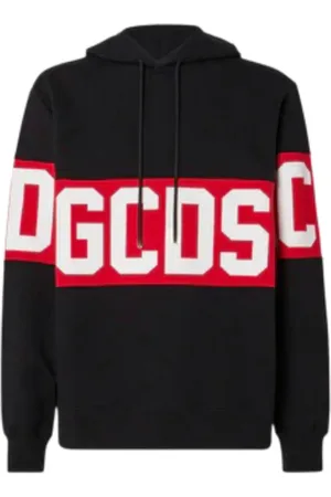 GCDS Sweatshirts & Hoodies, Herr, XL, Bomull, Svart huvtröja med logotryck