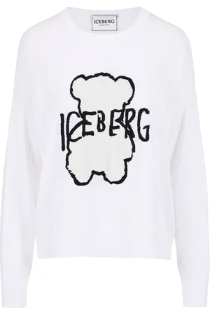 Iceberg Stickade tröjor & koftor, Dam, XS, Bomull, Vit crew neck-tröja i vitt