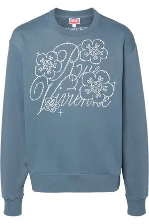 Kenzo Stickade tröjor & koftor, Herr, M, Bomull, Blå Crew Neck Tröja med Broderad Logotyp