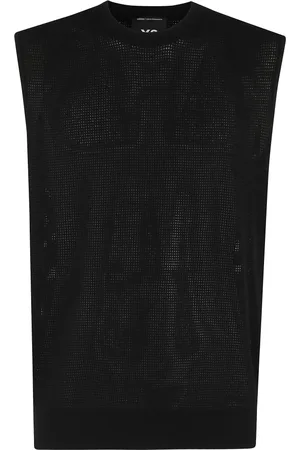 Y-3 Stickade tröjor & koftor, Herr, L, Polyester, Svart Stickad Väst med Perforering