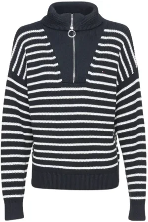Tommy Hilfiger Stickade tröjor & koftor, Dam, L, Bomull, Randig Oversized Polokrage