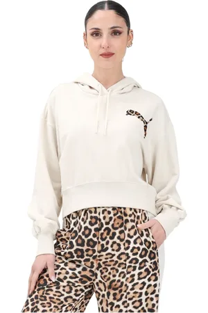 PUMA Sweatshirts & Hoodies, Dam, M, Leopard Print Hoodie Vit Kvinnor
