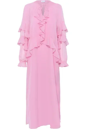 Saint Tropez Klänning, Dam, L, Polyester, Blommig Rosa Klänning med Volanger
