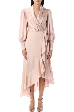 ZIMMERMANN Klänning, Dam, S, Silk Wrap Midi Klänning med Puffärmar