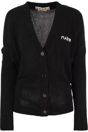 Marni Stickade tröjor & koftor, Dam, XS, Bomull, Svart Bomull Cardigan med Logo