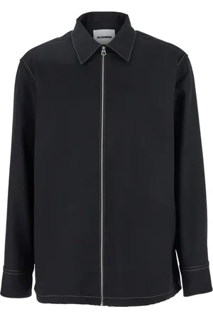 Jil Sander Jacka, Herr, M, Svart Zip-Up Skjorta med Kontrastsömmar