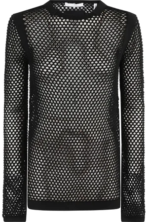 Helmut Lang Topp, Dam, M, Bomull, Svart Mesh Långärmad Craft Topp
