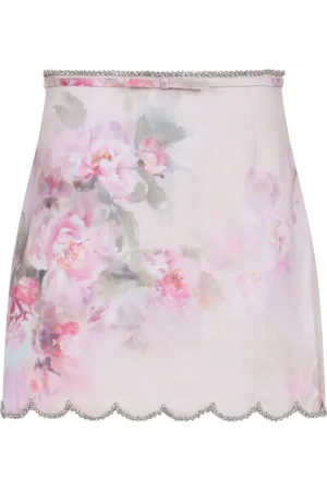 ZIMMERMANN Kjol, Dam, S, Linne, Blommig Mini Kjol med Volangdetaljer