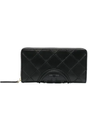 Tory Burch Accessoarer, Dam, ONE Size, Elegant Svart Fårskinnsplånbok med Dragkedja
