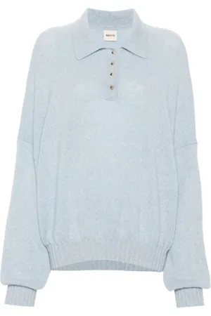 Khaite Stickade tröjor & koftor, Dam, M, Blå Cashmere Polo Tröja