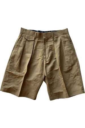 Paul Smith Shorts, Dam, W30, Linne, Camel Linneblandning Shorts med Dubbla Veck