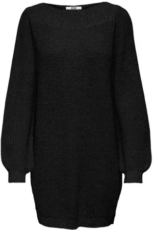 JACQUELINE DE YONG Klänning, Dam, S, Polyester, Svart Stickad Ballongärm Klänning
