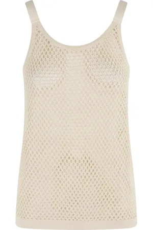 Helmut Lang Topp, Dam, S, Bomull, Mesh Tank Top Naturlig Färg Rund Hals