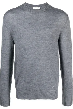 Jil Sander Stickade tröjor & koftor, Herr, L, Grå ulltröja, rund hals, lång ärm