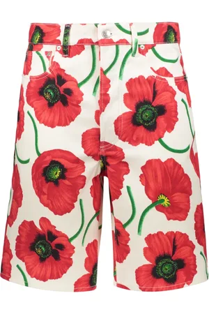Kenzo Shorts, Herr, W30, Bomull, Blommiga Bermuda-jeans med metallknappar